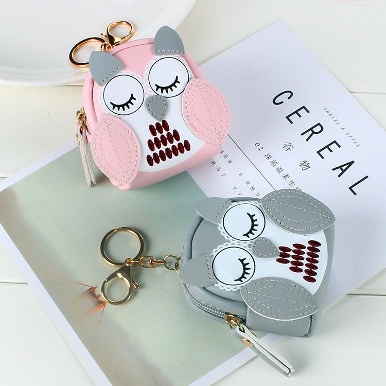Korean cute key case, owl coin purse, mini schoolbag, car key chain, pendant, ladies' wallet details Picture