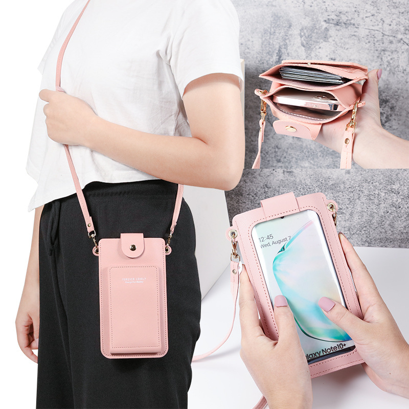 2022 New solid-color, fashionable and simple single-shoulder small bag, crossbody phone case, women's driver's license card case, wallet full figure