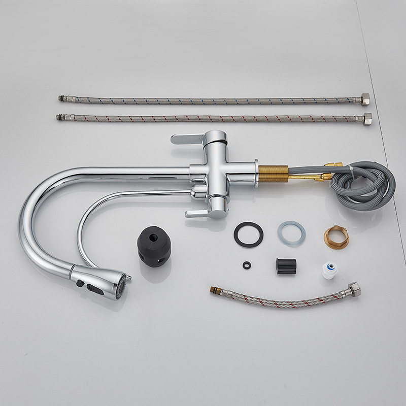 American-style kitchen faucet with pure water faucet, all-copper hot and cold water pull-out sink faucet, and sink faucet Application Scenario