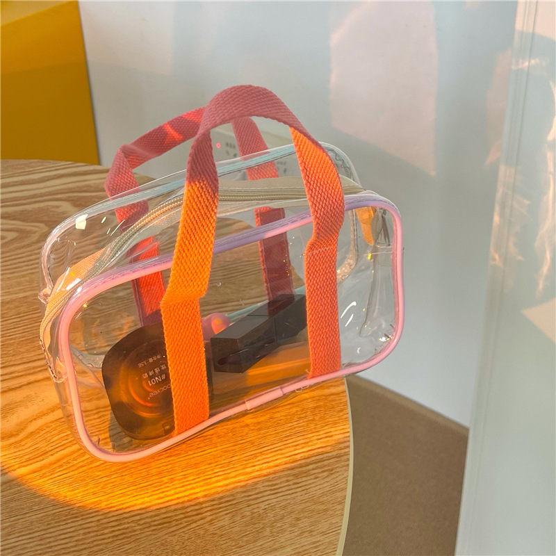 Korean InS-style transparent macaron jelly bag, summer large-capacity waterproof swimming hand-held beach bag for vacation Specification drawing