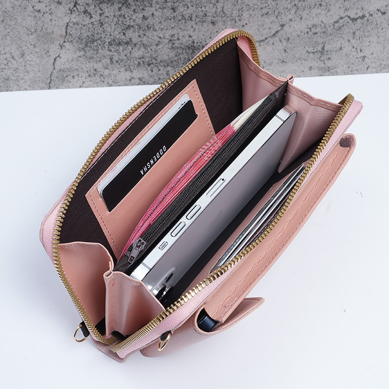 2023 Simple, new and fashionable Korean-style single-shoulder crossbody bag, large-capacity long wallet for women, solid-color mobile phone case Specification drawing
