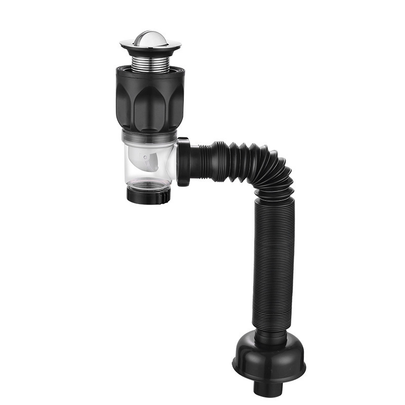 Washbasin accessories, kitchen telescopic pull-out drain pipe, sink drain, stainless steel drain pipe, anti-odor cover Item Picture