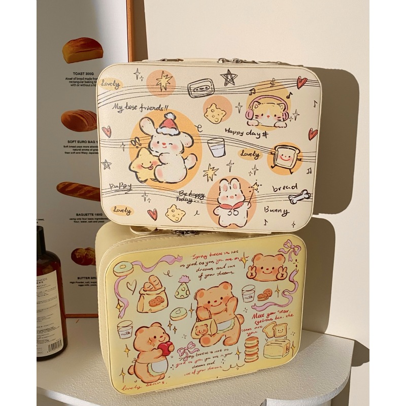 Super popular ~ Butter Bear Makeup Bag for Women, large-capacity portable storage box, cosmetics storage box with mirror full figure