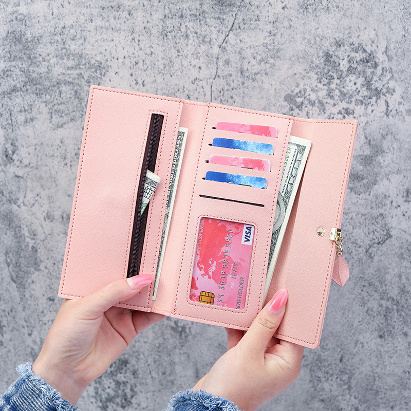The 2021 new multi-functional Korean-style simple leaf pendant long three-fold wallet wallet is practical and portable details Picture