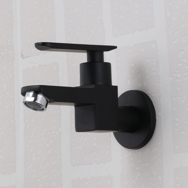 The bathroom mop, sink faucet, wall-mounted single-cooling bathroom faucet, all-copper quick-opening faucet, 4-inch faucet, black nozzle Application Scenario