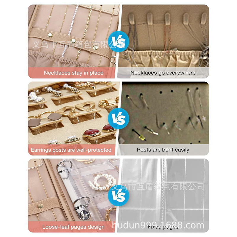 Jewelry travel storage box, book ring, loose-leaf binder, jewelry bag, transparent booklet, zipper, necklace, earrings and ring Specification drawing