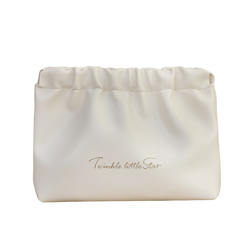Self-closing PU pleated makeup bag, women's waterproof lipstick bag, touch-up bag, convenient portable bag, spring piece storage bag Item Picture