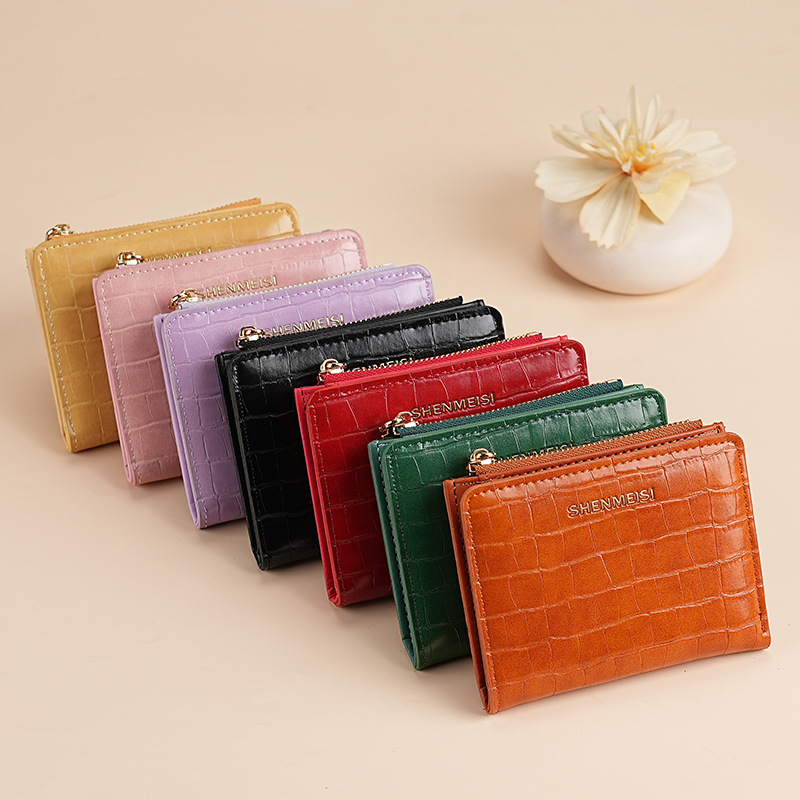 New short women's wallet, cross-border stone-patterned two-fold zipper coin purse, fashionable card case, wallet, ticket holder for women Specification drawing