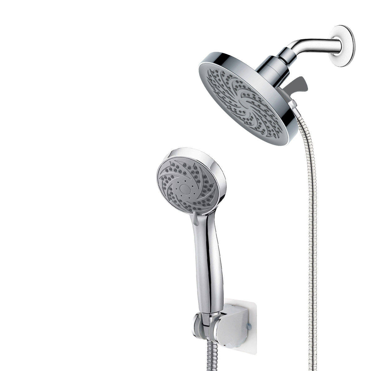 Cross-border 3-function handheld circular pressurized top spray with three-way manifold set, American-style shower double showerhead set Item Picture