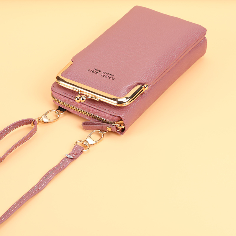 2022 Factory direct sales New women's mobile phone bag, Korean style, lychee pattern solid color crossbody single-shoulder small bag wallet Specification drawing