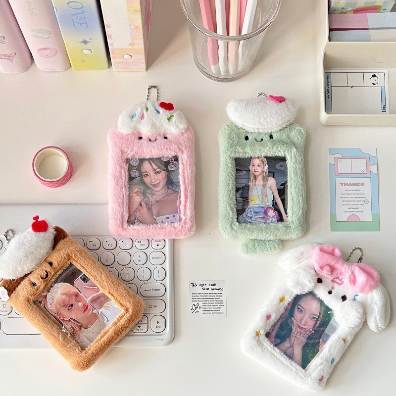 Cute plush card case, ins campus card, meal card, fan album, small card, photo storage pendant, ID card protective case full figure
