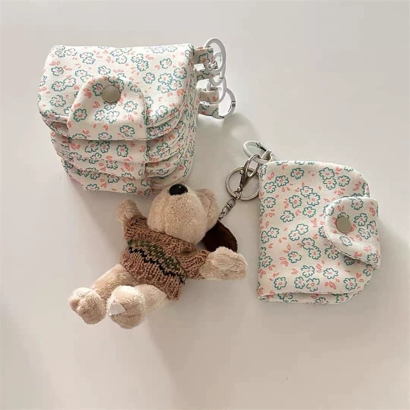 Korean Instagram niche coin purse, cute little rabbit, multi-layered card case, floral canvas bag, inner bag, miscellaneous bag, pendant Item Picture