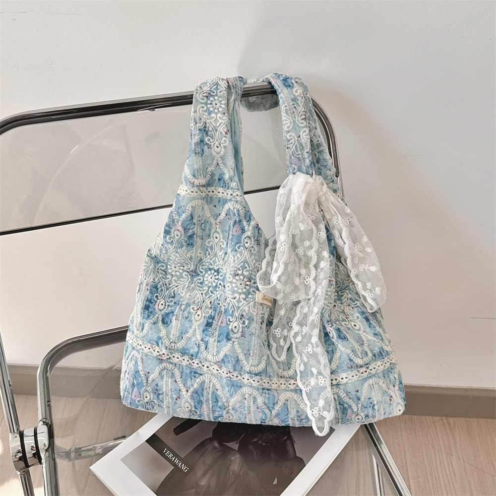 49183 Korean-style lace shoulder bag with a girlish heart, versatile commuting underarm bag, large-capacity canvas bag for female students full figure