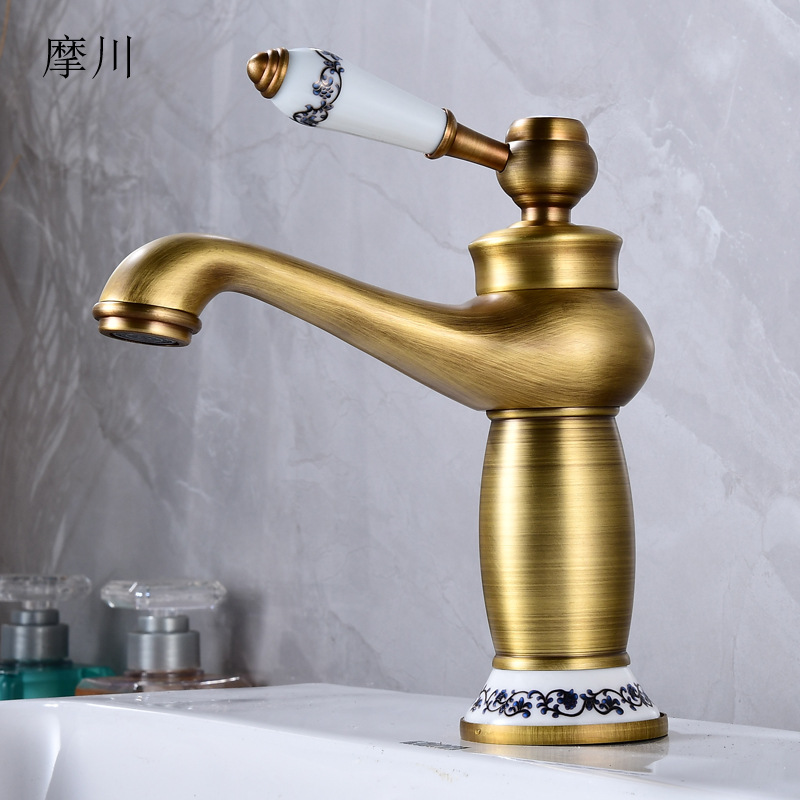 Brass washbasin, hot and cold water faucet, washbasin, bathroom countertop faucet, black splash-proof washbasin faucet Specification drawing