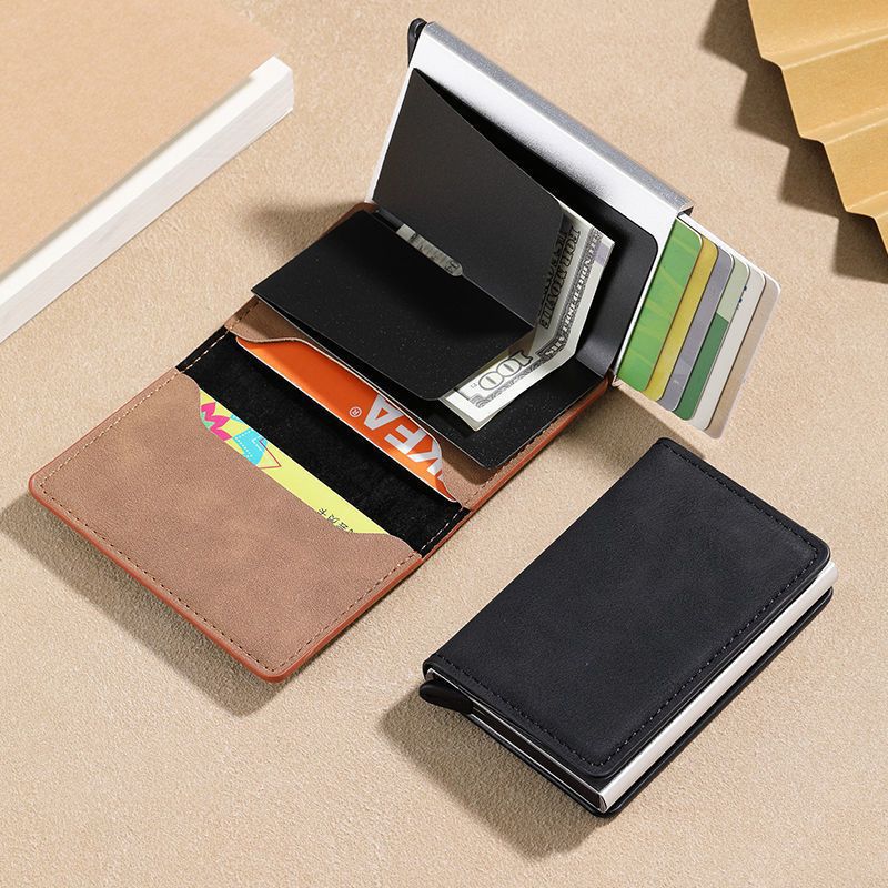 Cross-border anti-theft and anti-magnetic metal movable card case, credit card aluminum alloy box, men's card slot, wallet, card spring piece Specification drawing