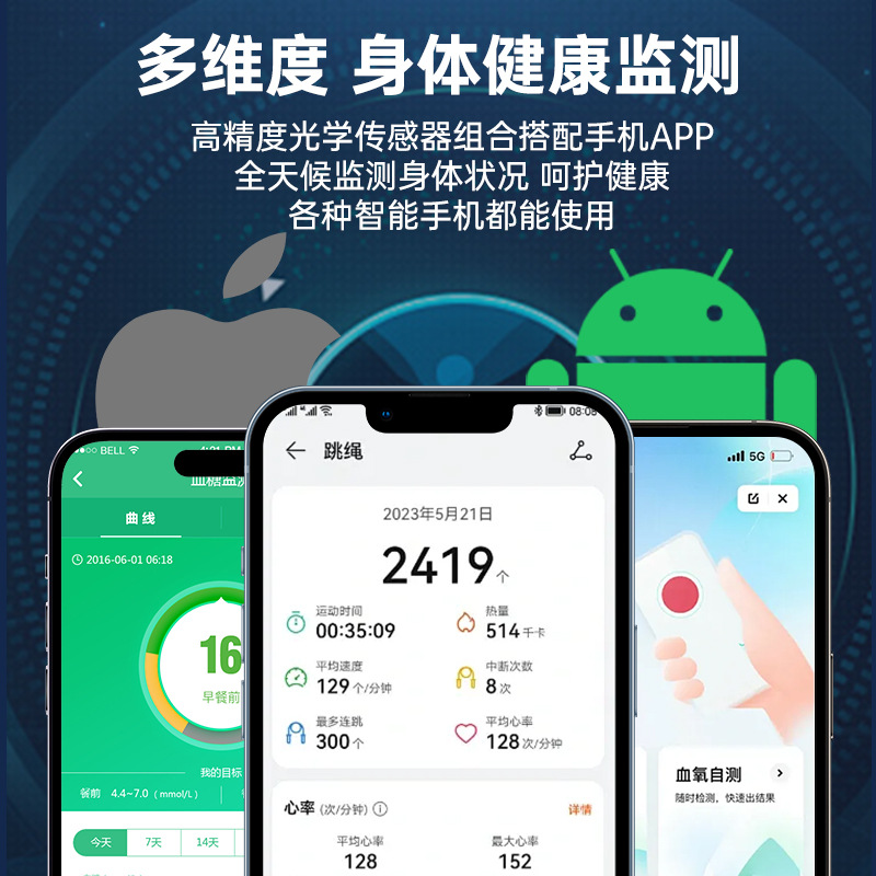 Cross-border smart ring, black technology Bluetooth, blood oxygen, heart rate, blood pressure health monitoring, men's and women's black technology waterproof ring Application Scenario