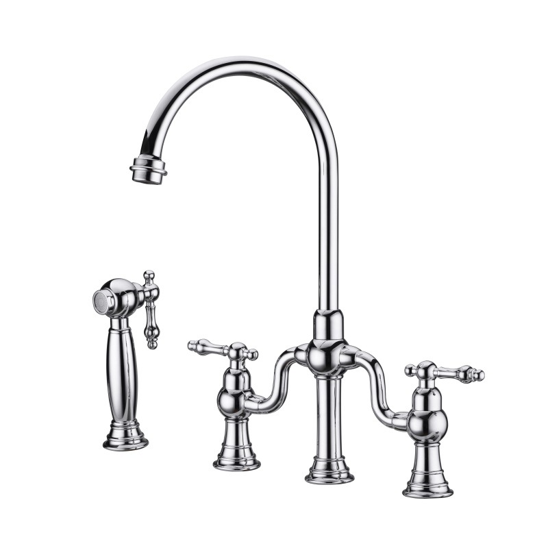 Kaiping Youjia Sanitary Ware underbody basin three-hole cold and hot faucet, brushed gold double handle with spray gun, American-style faucet 33046 Item Picture