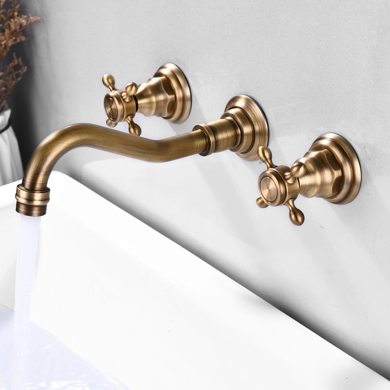 Concealed wall-mounted washbasin faucet, black all-copper built-in cold and hot washbasin countertop faucet full figure