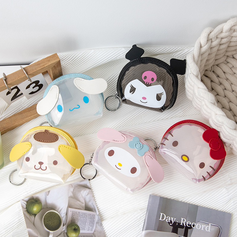 Transparent jelly portable small size big eared dog children's mini cartoon student portable convenient headphones storage coin purse details Picture