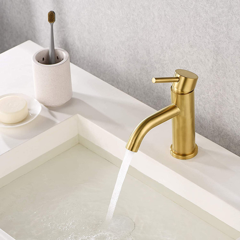 Cross-border 304 stainless steel washbasin faucet, brushed gold, cold and hot, bathroom washbasin, household single-hole faucet Specification drawing