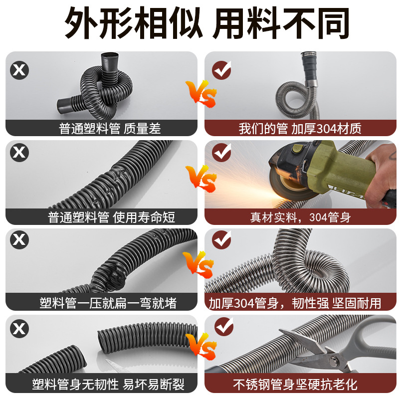 Washing machine 304 stainless steel drainage pipe extension pipe, fully automatic drum universal type outlet pipe and extended sewer pipe Item Picture
