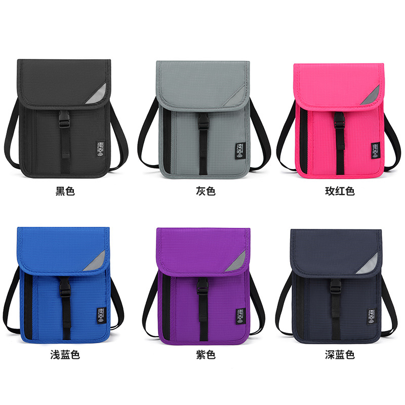 Factory direct sales RFID anti-shielding and anti-fraud, large-capacity, multi-layer neck-hanging Oxford cloth passport and document bag full figure