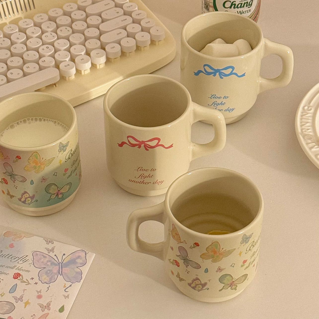 Xiaohongshu's same style ~ Niche design mugs, cute ceramic cups for girls, home water cups, office coffee cups Specification drawing