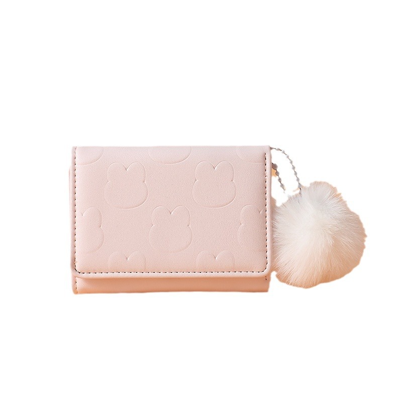 Cross-border women's wallet short solid-color card bag with Japanese and Korean rabbit print buckles and multiple slots, cute coin purse wholesale Item Picture
