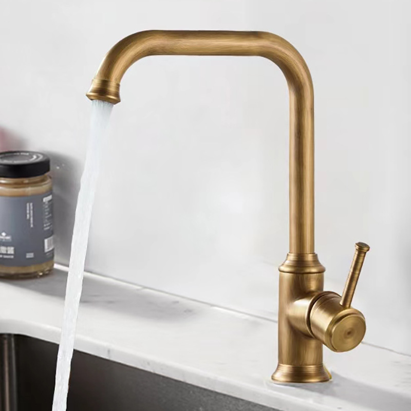European-style retro countertop basin hot and cold water faucet, brass antique faucet, sitting single-hole washbasin mixed faucet Application Scenario