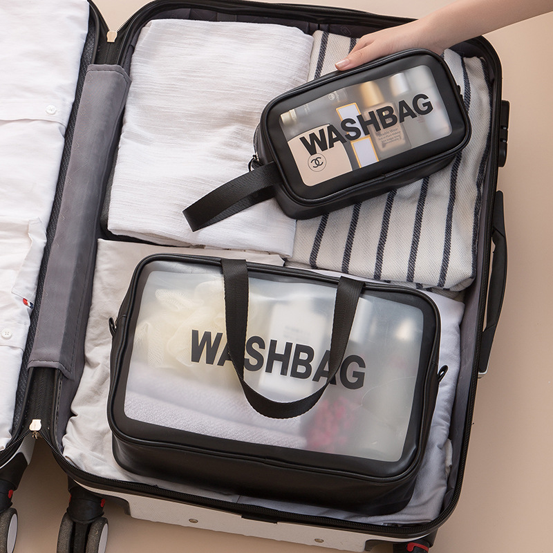 High-appearance-level hand-held waterproof letter cosmetic bag, storage bag wholesale, pu transparent toiletry bag, large capacity, high-end feel details Picture