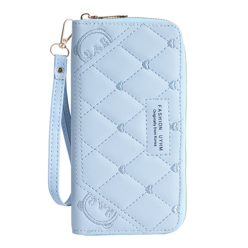 A fresh and sweet mid-length women's wallet in stock for the 2023 summer. It's a solid-color PU leather embroidered wallet Item Picture