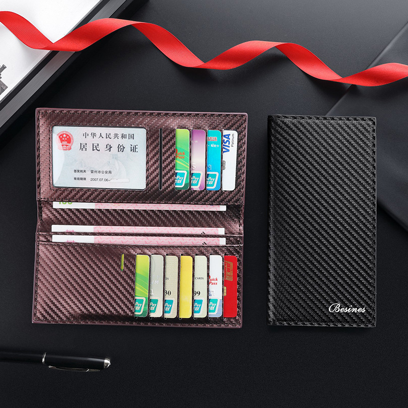 Cross-border best-selling carbon fiber men's wallet, light luxury long wallet at 20% off, large-capacity document coin purse Specification drawing