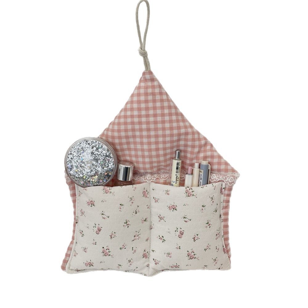54124 Macaron-colored small checkered hanging bag, wall and dormitory bedside storage bag, mobile phone, stationery and miscellaneous storage bag Item Picture