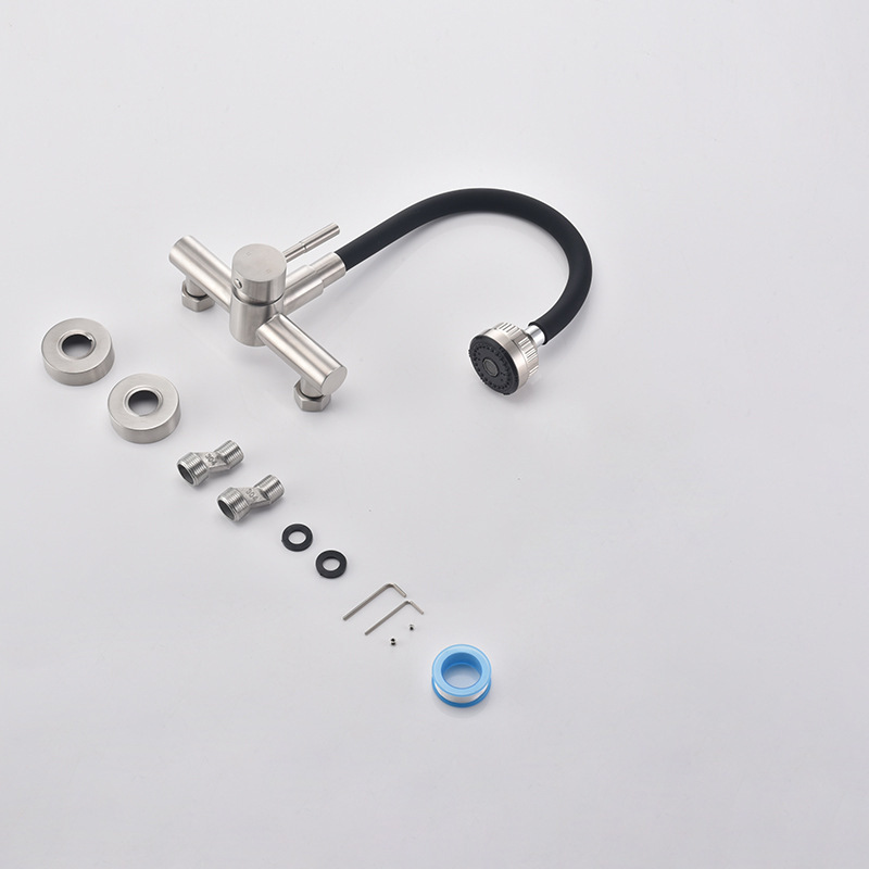 Wall-mounted universal cold and hot double-hole kitchen multi-functional sink, sink, laundry counter, balcony sink, water mixing valve Application Scenario