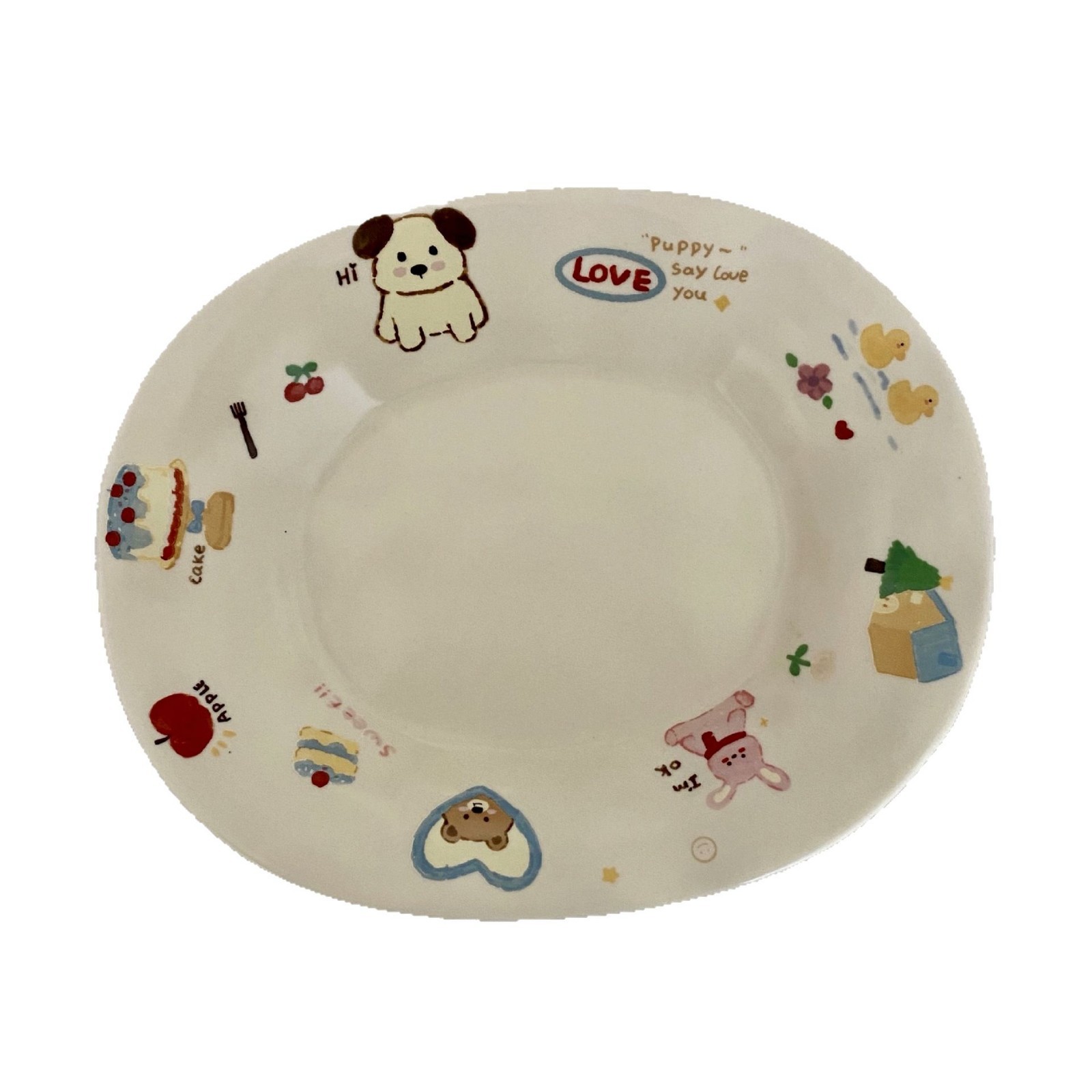 Ceramic graffiti series oval plate, cute cartoon animal kitchen fruit and vegetable plate, breakfast light food dessert photo plate Item Picture
