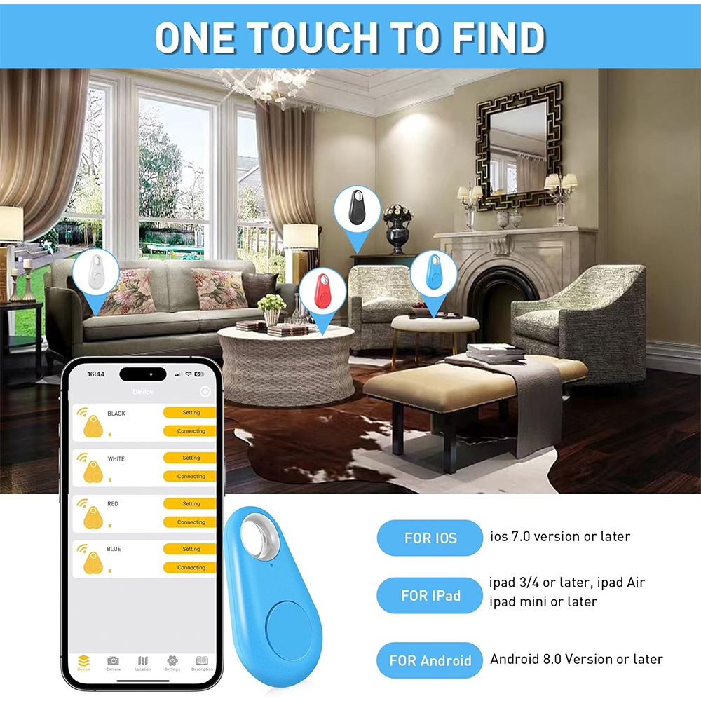 Hot-selling water drop Bluetooth anti-loss device, keychain, two-way alarm, tracking and finder manufacturer, in stock, smart details Picture