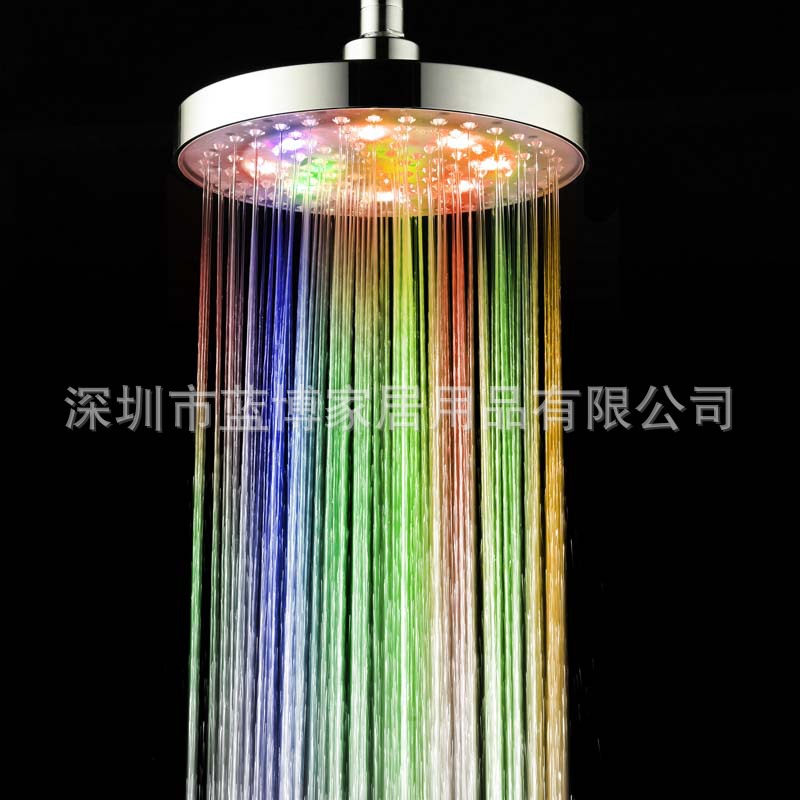 Cross-border exclusive 8-inch color-changing ABS circular LED top-spray seven-color/temperature-sensitive three-color shower head 8030-C2 details Picture