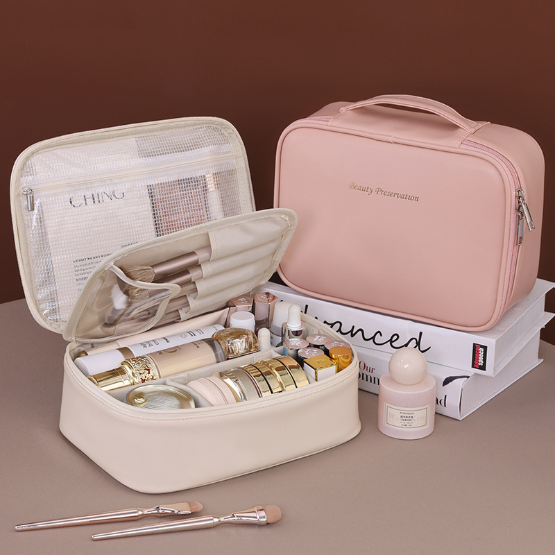 Cosmetics partition storage bag, portable large-capacity makeup bag, light luxury and high-end feel, travel portable hand-held toiletry bag details Picture