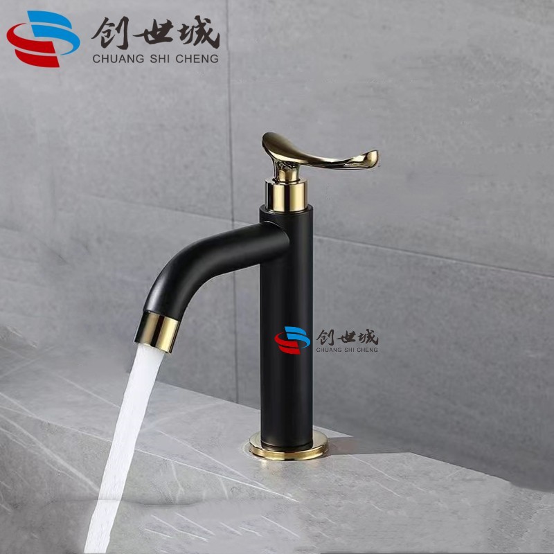 Nordic 304 stainless steel single-cooling washbasin faucet, bathroom cabinet, black gold single-cooling countertop faucet full figure