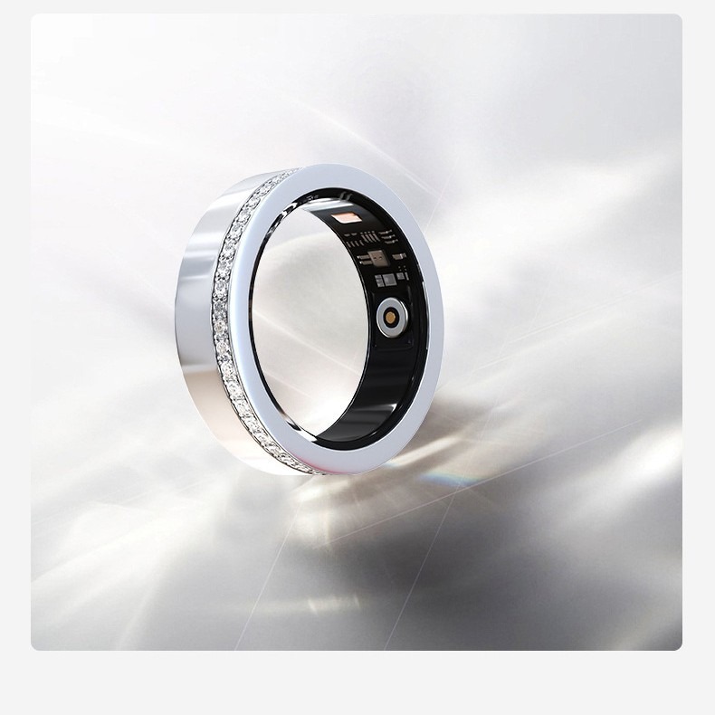 V8 Cross-border diamond-encrusted couple rings, simple stainless steel wedding rings, smart rings, heart rate, blood oxygen, sleep, wholesale in stock details Picture