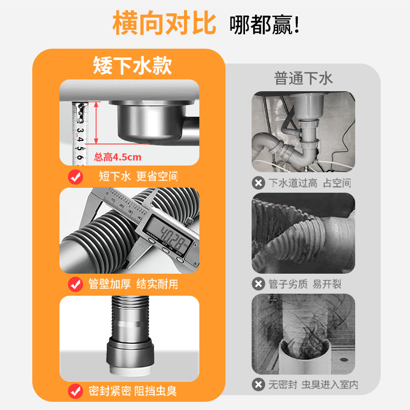 Balcony cabinet, laundry sink, drain, ceramic basin, quartz basin, universal and space-saving drain pipe set wholesale Specification drawing