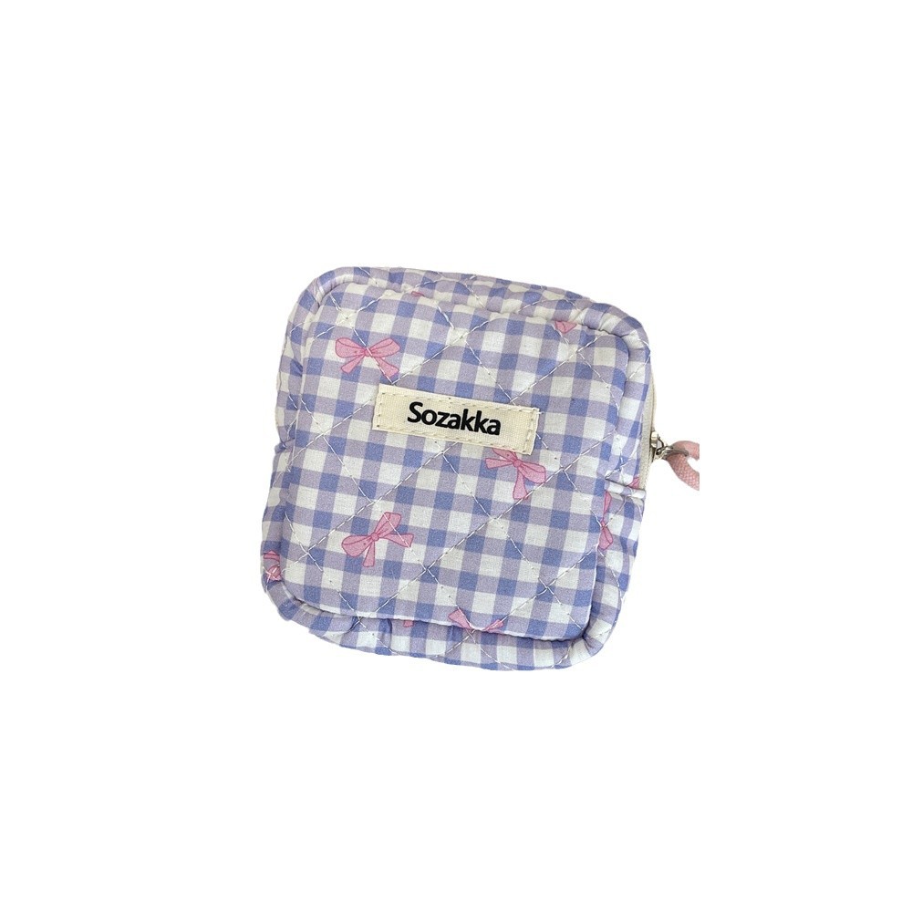 3922 Quilted cotton-padded checkered storage Sanitary Bag, coin bag, Mini Cosmetic bag, Key, miscellaneous items, Student small bag Item Picture