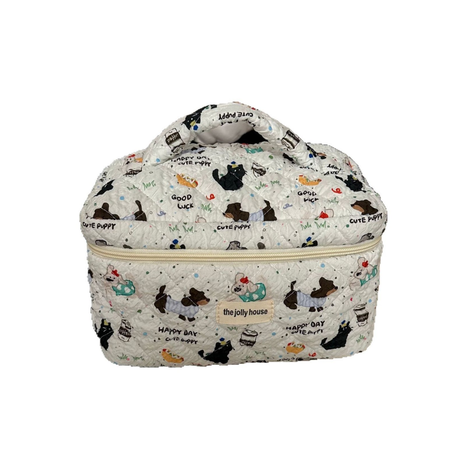 Spotted Dog makeup bag for women, ins cartoon, cute, portable, large-capacity travel cosmetics storage bag handbag Item Picture