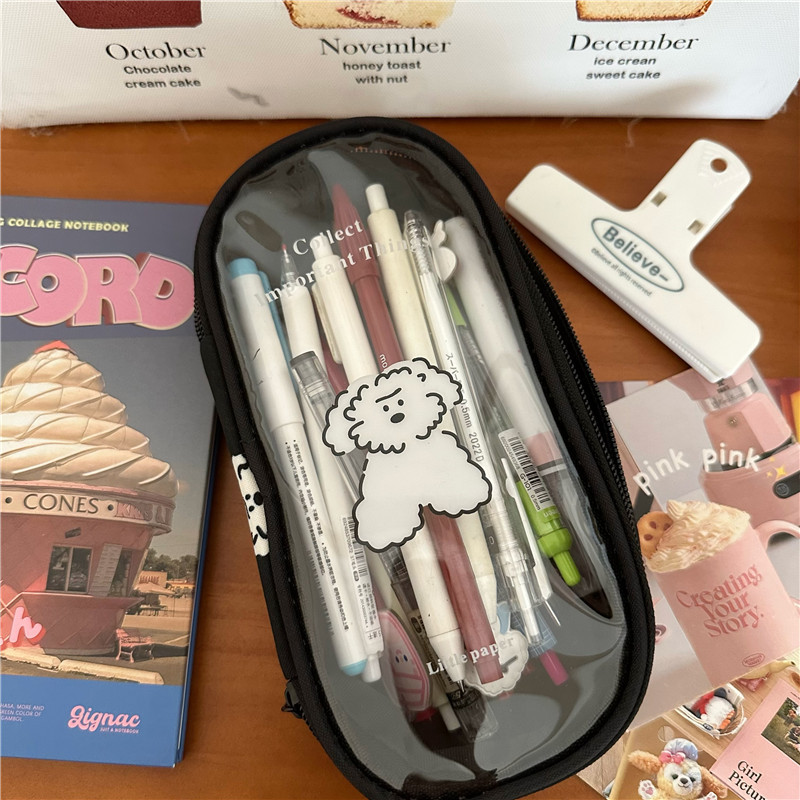 Curly-haired dog two-piece set, makeup bag, pen case, 2023 new style, large-capacity portable waterproof toiletry bag, multi-functional storage Item Picture
