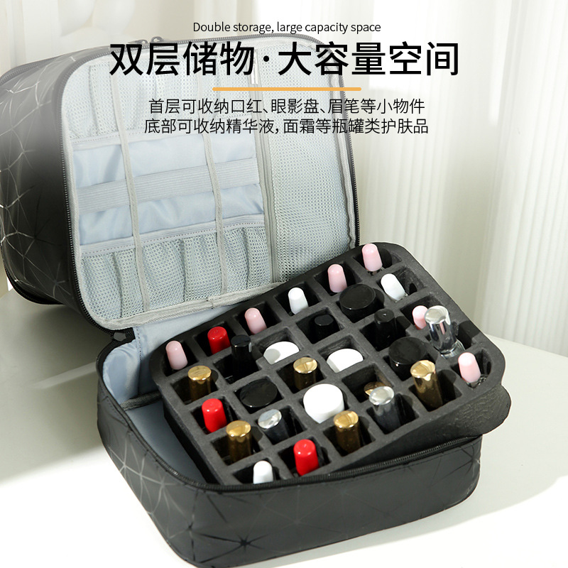 Cross-border bestseller nail polish storage bag - Portable by hand - can hold 30 bottles and 1 nail polish lamp, double-layer storage Specification drawing