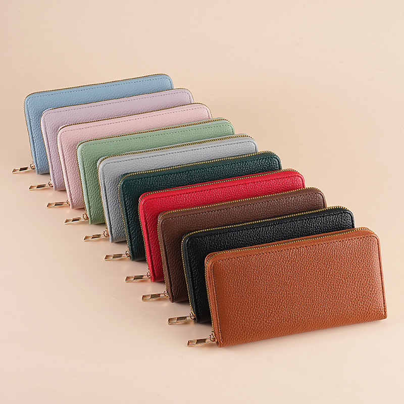 Cross-border wallet for women, long, lychee textured genuine leather soft leather wallet, large-capacity wallet, women's change holder Specification drawing
