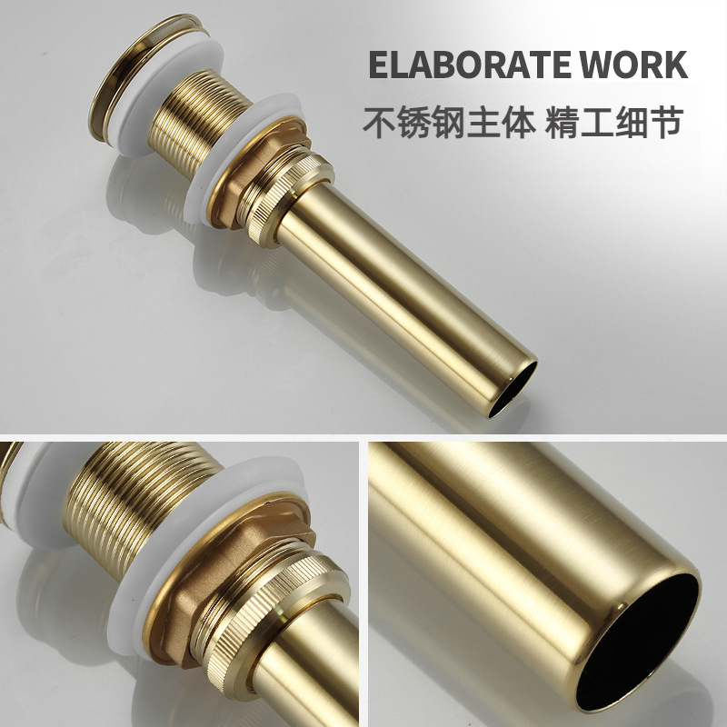 Brushed gold washbasin, washbasin, stainless steel drain, springy press, washbasin, hand basin, glass basin, drain accessories Specification drawing
