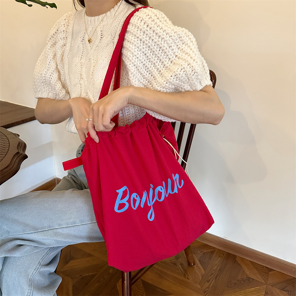 4892 Summer Travel lightweight nylon large-capacity bag for women, new lettered drawstring canvas bag Specification drawing