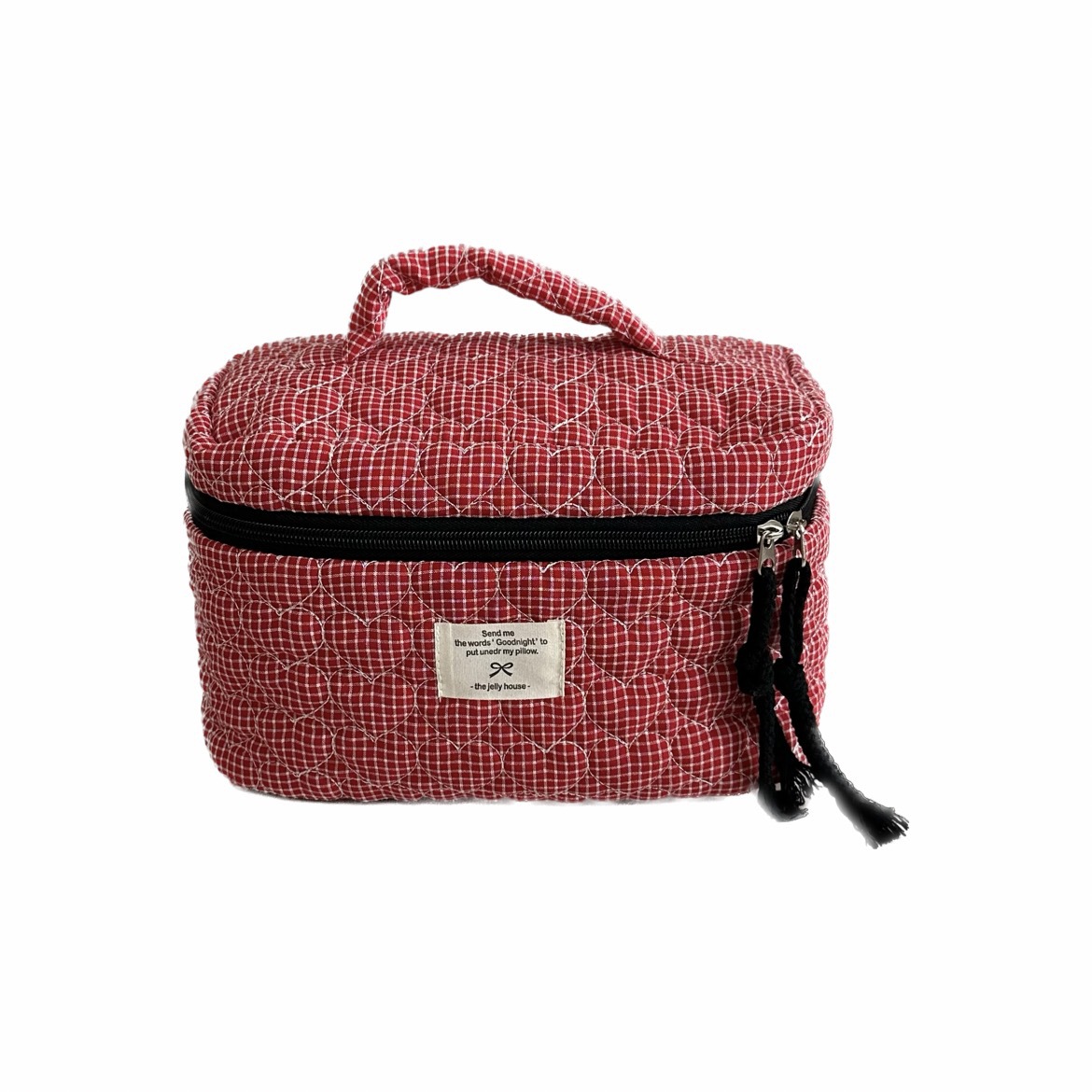 Red Heart-shaped quilted makeup Bag for Women 2025 New Portable large-capacity travel cosmetics and toiletry bag storage bag Item Picture