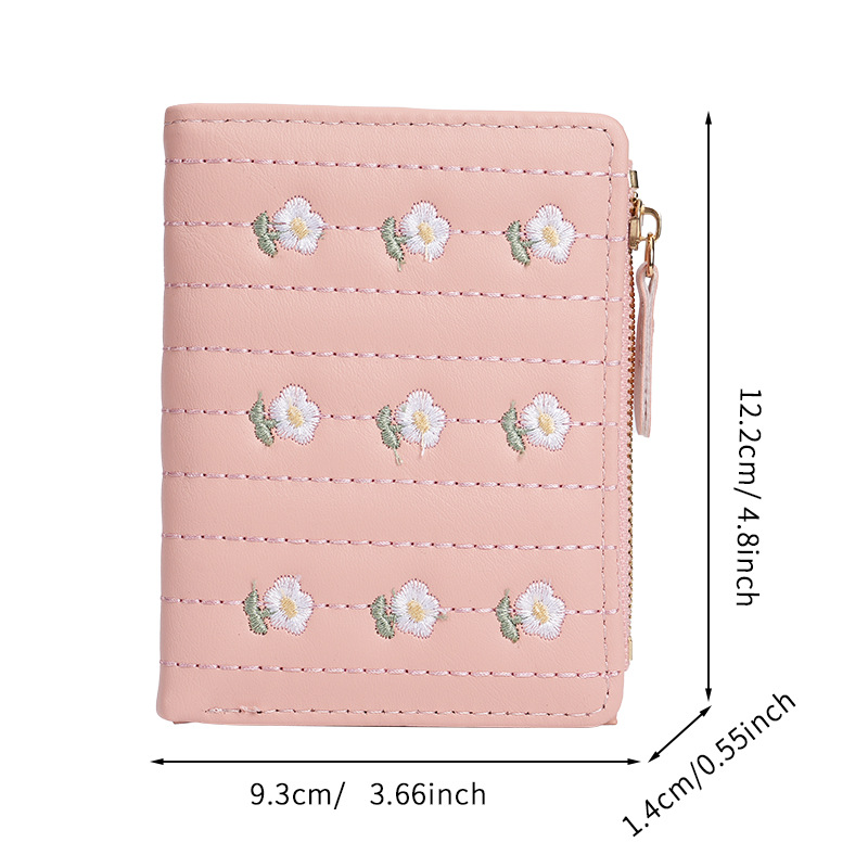 New fashionable Korean-style cute embroidered ladies' wallet wholesale, simple and short 20% off loose change card wallet Item Picture